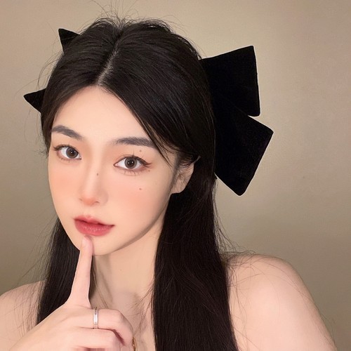 高端丝绒蝴蝶结发夹黑色秋冬头饰