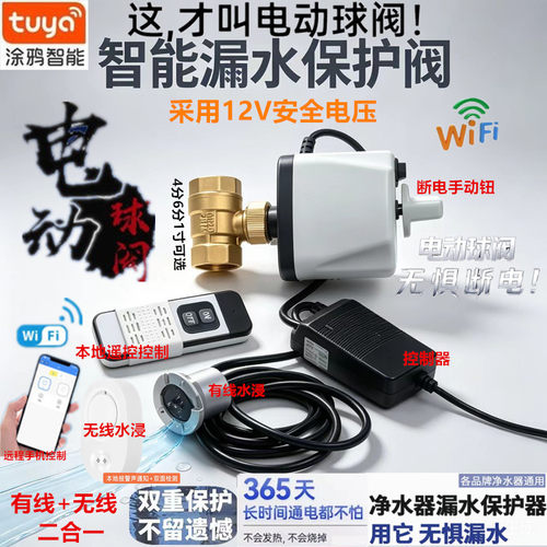 二合一tuya涂鸦智能遥控电动球阀无线远程WiFi智能开关定时水阀4G