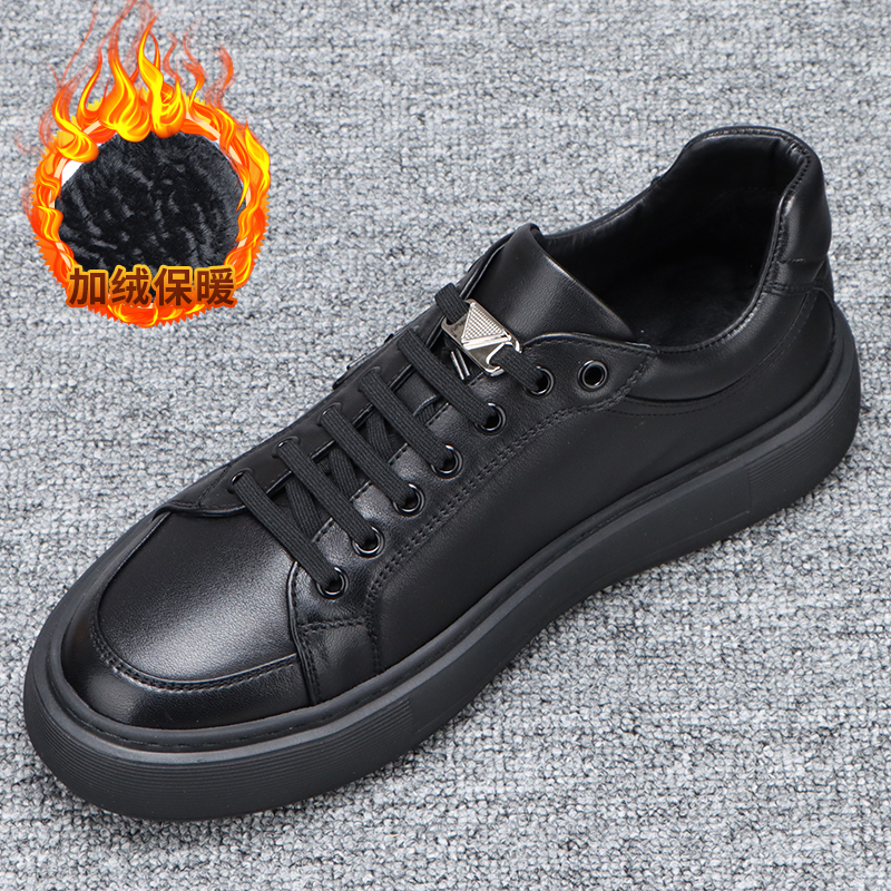 休闲板鞋男真皮2022新款加绒保暖