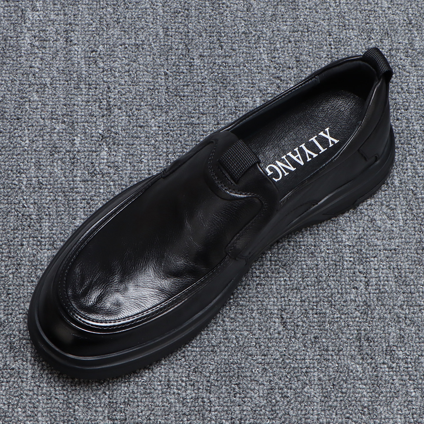 一脚蹬男鞋春季2026新款软底百搭黑色休闲皮鞋男款真皮平底商务鞋