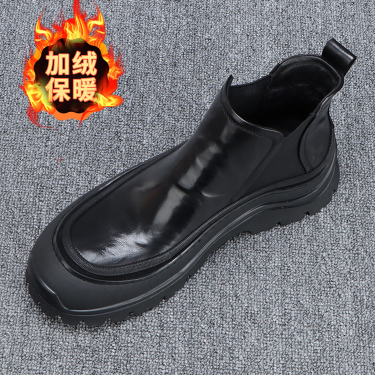 真皮棉靴男款冬季加绒保暖高帮切尔西靴2024新款软底英伦风马丁靴