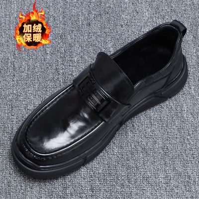 休闲皮鞋男款冬季保暖加绒豆豆鞋