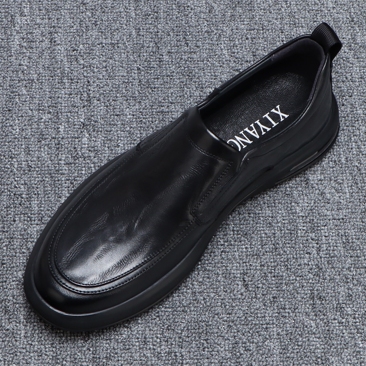 休闲皮鞋男款真皮百搭黑色套脚平底鞋2026新款一脚蹬软底爸爸鞋子