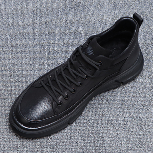 厚底男鞋冬季保暖加绒高帮鞋男真皮舒适软底百搭休闲板鞋男士棉鞋