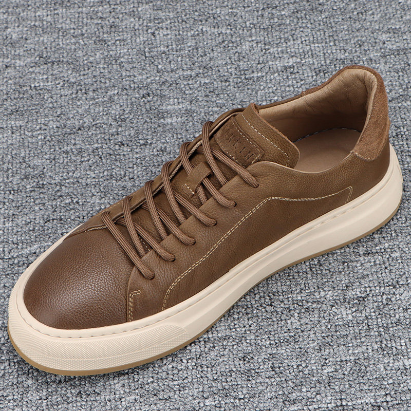 真皮男鞋2025新款春秋百搭男士潮鞋欧洲站厚底棕色休闲板鞋男系带,流行男鞋,休闲板鞋,淘宝优惠券,粉丝福利购,淘宝优惠卷