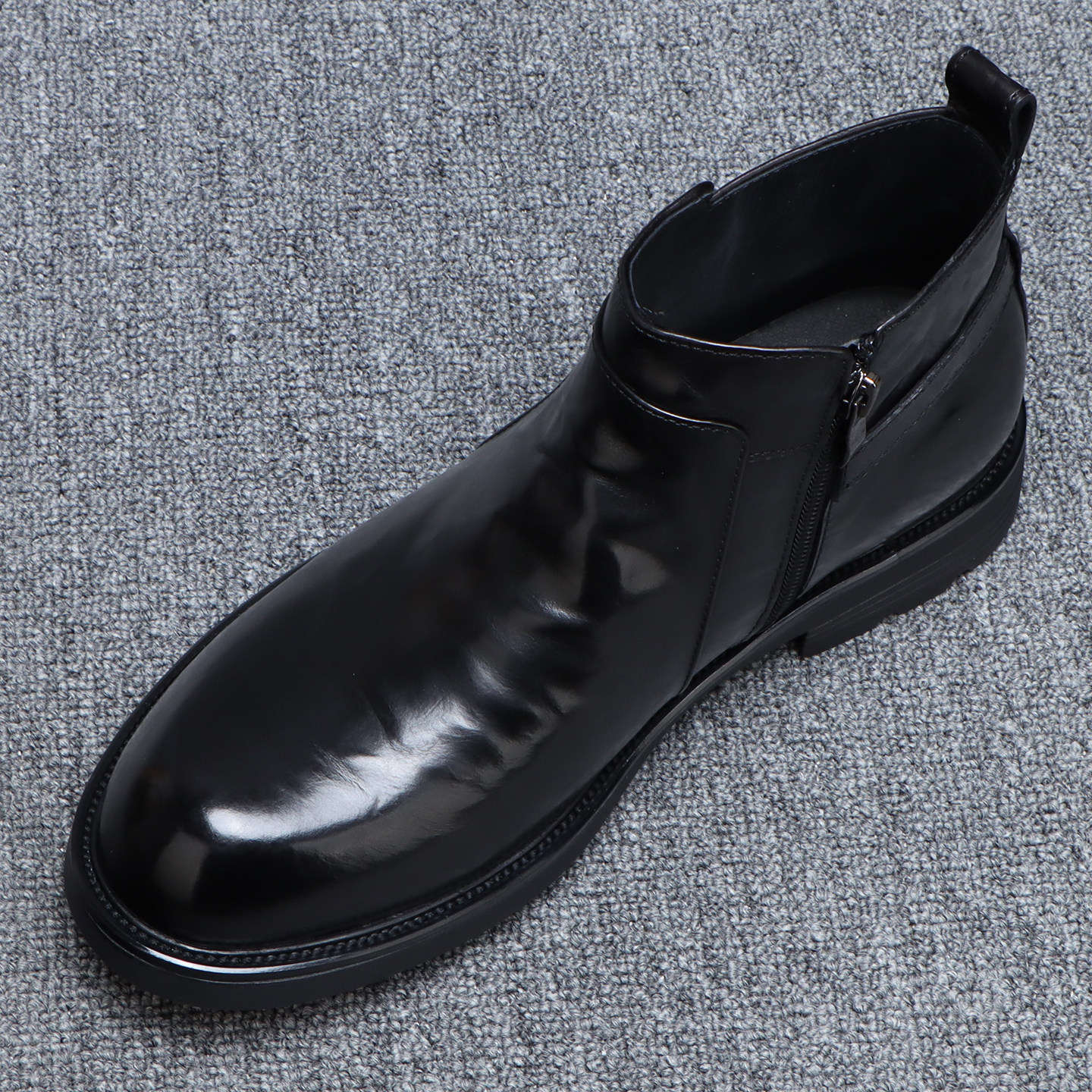 切尔西靴子男真皮休闲高帮皮鞋男款2025新款拉链时尚软底黑色皮靴