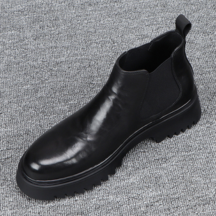 2023新款 男款 头层牛皮靴子 切尔西靴男真皮厚底英伦风高帮皮鞋 男士