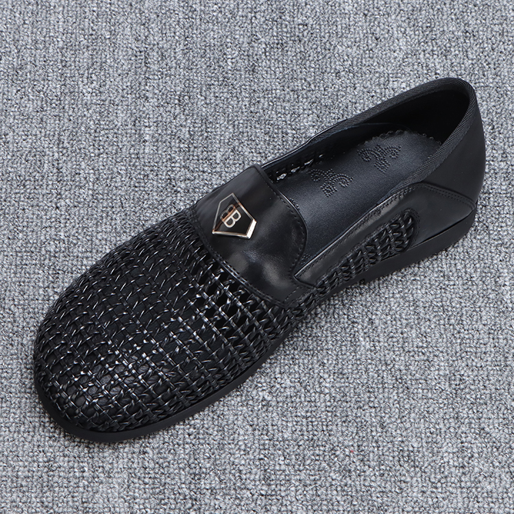 编织凉鞋夏季2025新款潮流镂空一脚蹬皮鞋男士软底透气真皮乐福鞋