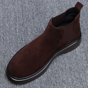 切尔西靴男款翻毛皮百搭休闲高帮皮鞋2025新款秋季真皮短筒靴子男