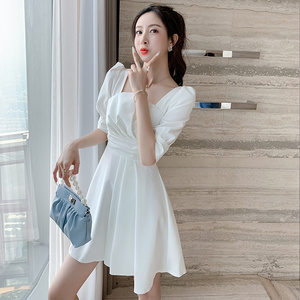 PS17615# 高品质夏季新款小个子高级设计感白色小礼服连衣裙 服装批发女装直播货源