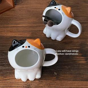 浅瑾秋秋 卡通哇哇猫咪可爱造型收纳盒笔筒化妆笔收纳盒摆件装饰