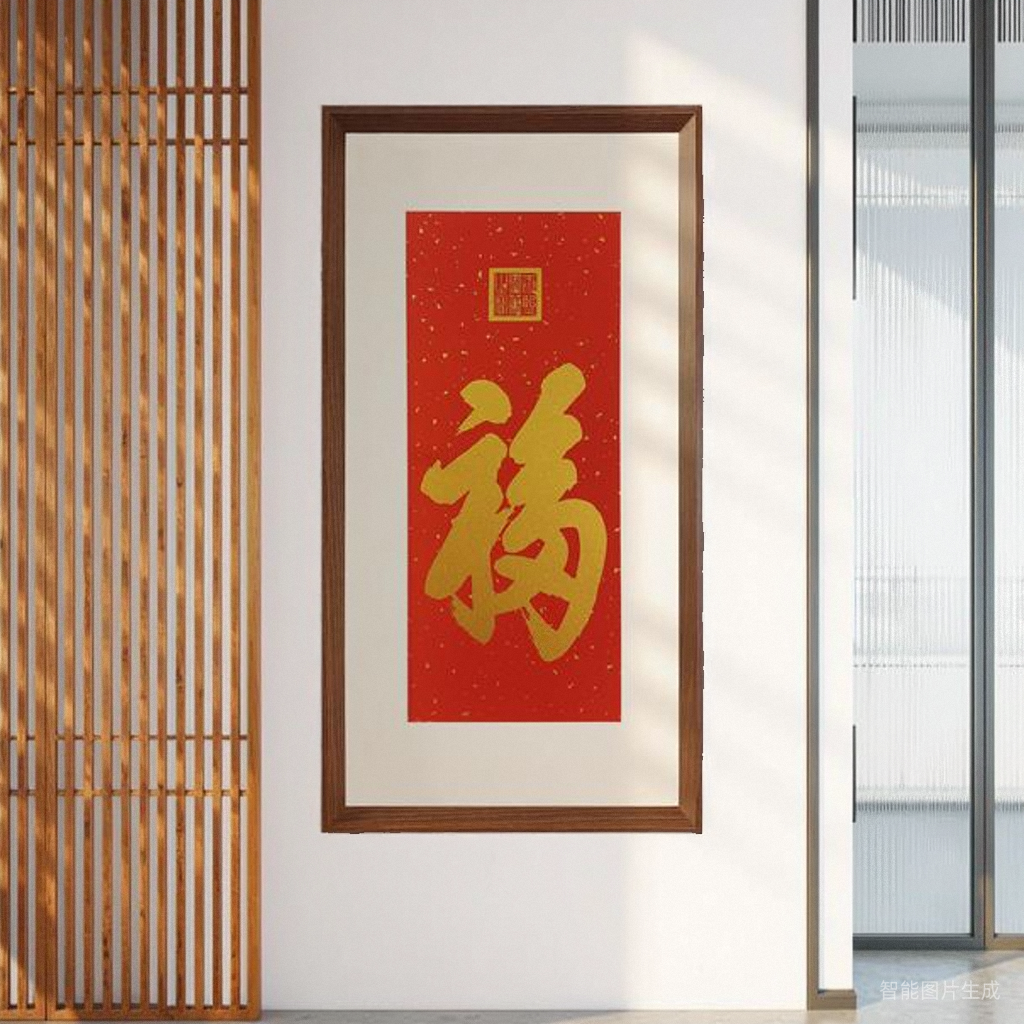 沙发背景画康熙福字拓片纯手工书法实木新中式客厅餐厅卧室装饰画