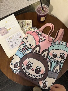 新款拉布布帆布包可爱卡通大容量购物袋学生上课通勤托特单肩包女