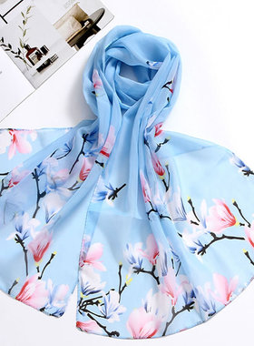 春秋冬季新款女雪纺长丝巾百搭时尚印花小纱巾小礼品围巾防晒披肩