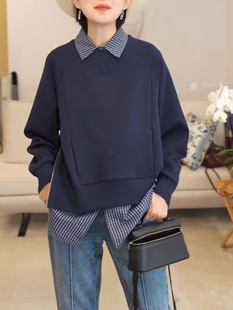 蓝色宽松修身 女士肥胖mm慵懒风格 两件套西装 加码 适 运动衫 2025秋季