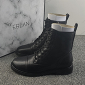 真皮马丁靴女春秋季 EBLAN伊伴正品 撤柜断码 系带中筒靴气质百搭靴
