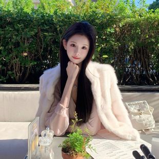 外套女 环保水貂毛仿皮草加厚立领保暖短款 秋冬时尚 小香风2025新款