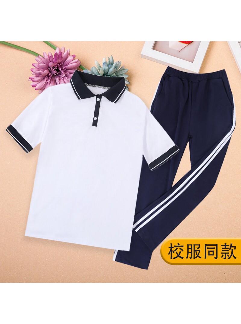 School uniform sets, primary and secondary school class uniforms, short-sleeved pants, sports spring/summer quick-dry lapel-down T-shirts, group military training uniforms