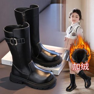 女童靴子加绒高筒靴2025秋冬新款中大童保暖时尚公主棉靴骑士长靴