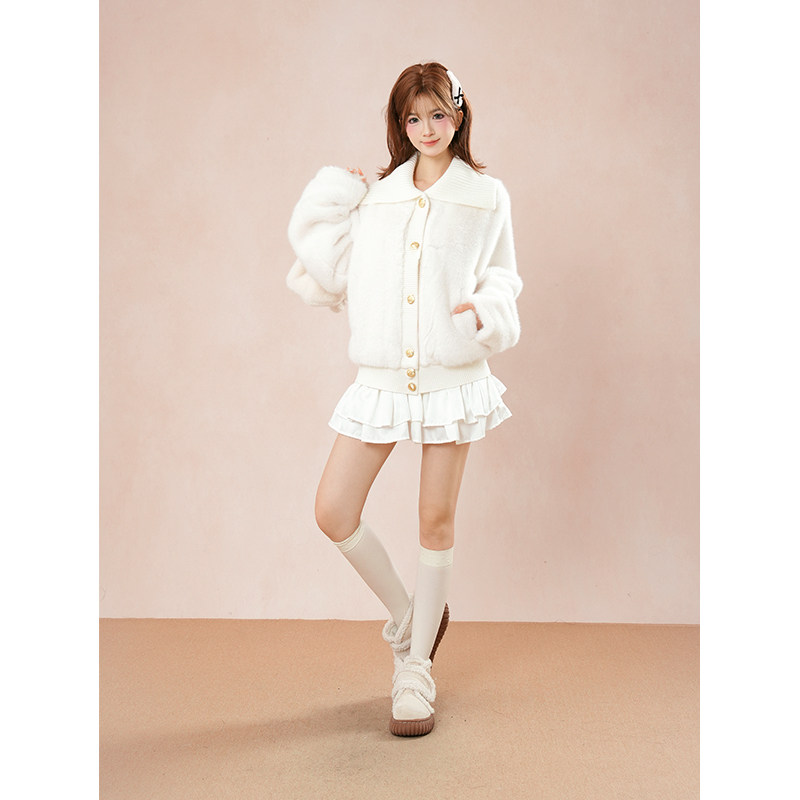 甜美可爱风软糯大翻领仿皮草气质高级感白色毛毛外套冬季新款女