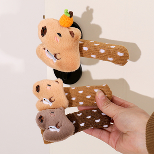 冬季门把手护套可爱卡皮巴拉毛绒水豚门把手套保暖防冻装饰保护套