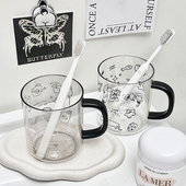 ins透明漫画图案漱口杯简约家居情侣刷牙杯子牙缸洗漱杯学生水杯