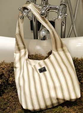 CAPSULE EVENTS胶囊事件韩风ins进口条纹色织单肩帆布包腋下包