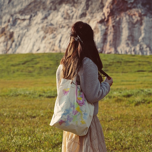 CAPSULE 手工印花多彩春日单肩小众设计师帆布包 EVENTS胶囊事件