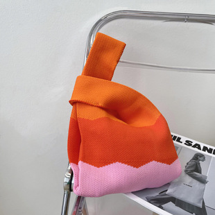 CAPSULE EVENTS小众设计手提包撞色波浪针织单肩潮流百搭水桶包