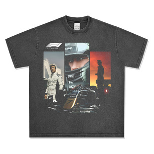 印花T恤街头嘻哈潮牌复古水洗宽松短袖 布拉德·皮特Brad Pitt美式