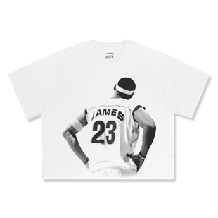 詹姆斯James球星Boxy Fit短宽美式小领口短袖cleanfit复古水洗T恤