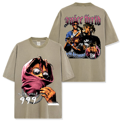 JuiceWrld美式嘻哈复古水洗短袖