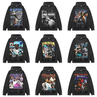 Travis Scott阿姆XXX侃爷Chris Brown美式嘻哈水洗宽松连帽卫衣