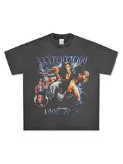 Xxxtentacion Hip-Hop Rap American-Style T-Shirt Street Fashion Retro Print Distressed Washed Loose Short-Sleeve