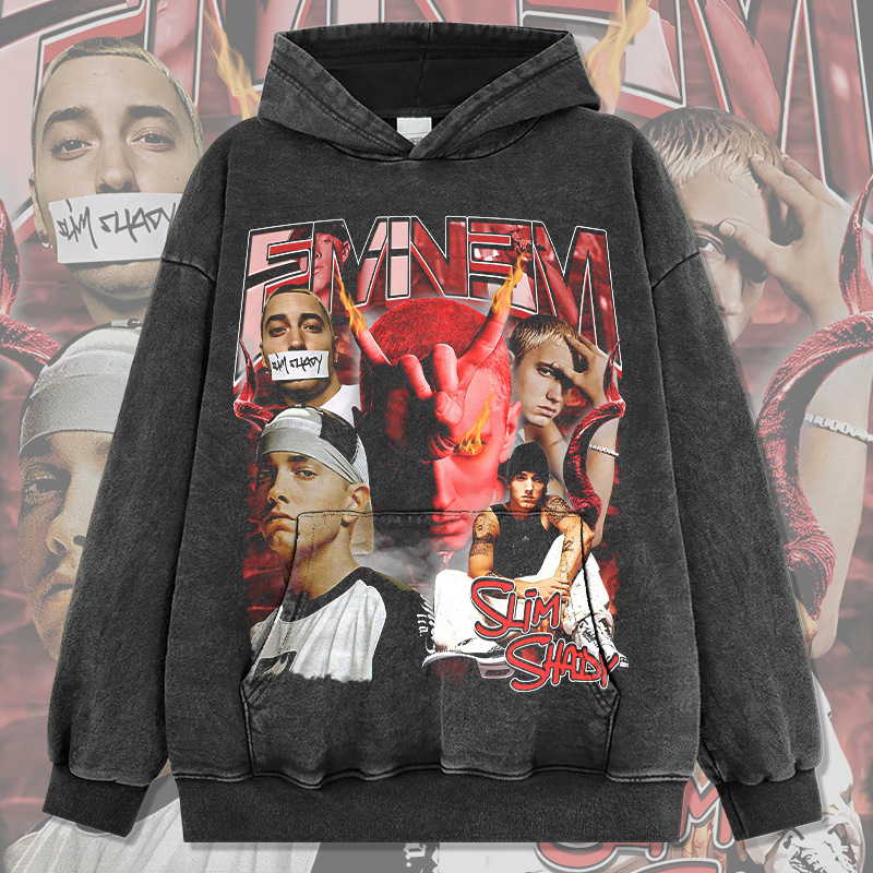 埃米纳姆美式复古印花水洗卫衣潮