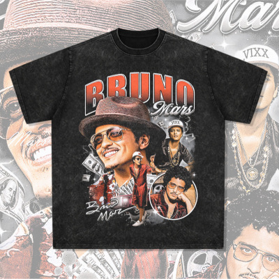 火星哥美式复古印花宽松水洗短袖