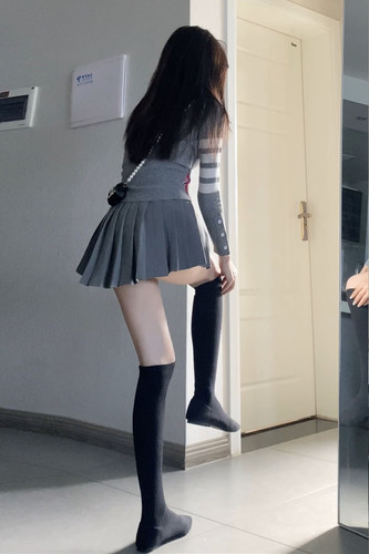 enen 百褶裙女灰色性感辣妹超短裙纯欲风半身a字春秋高腰显瘦伞裙