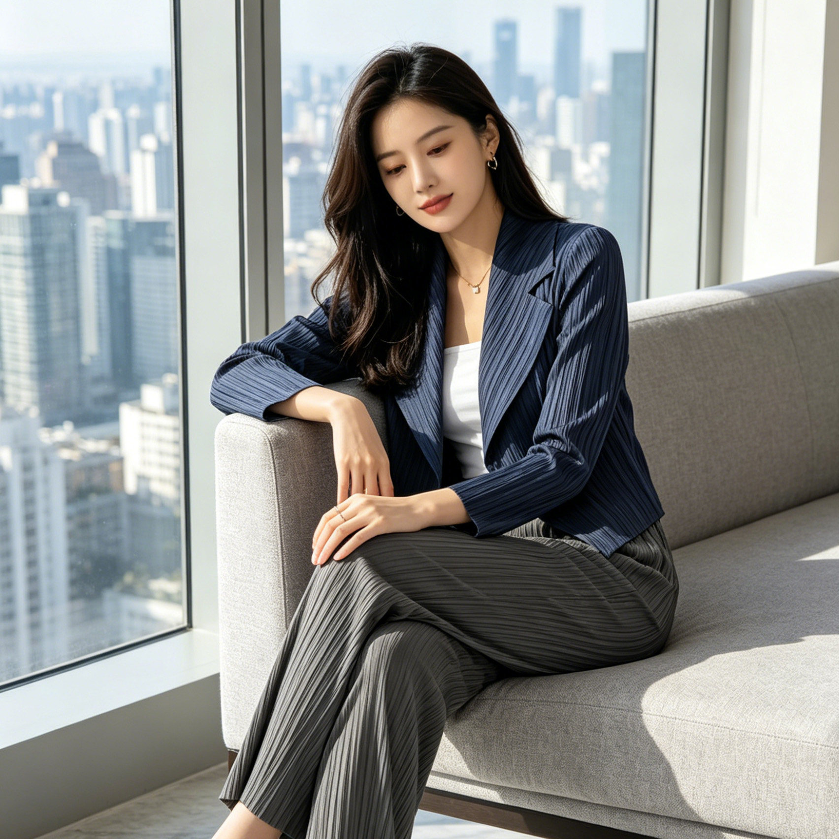早秋新款西装领显瘦短外套女