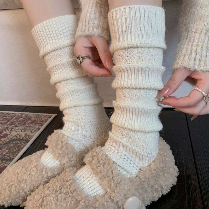 针织堆堆袜套女秋冬保暖护膝腿套小腿袜子白色袜套百搭宽松学生