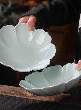 景德镇陶瓷干果盘家用釉下彩高脚果盘点心盘商用冷菜盘意境菜盘子