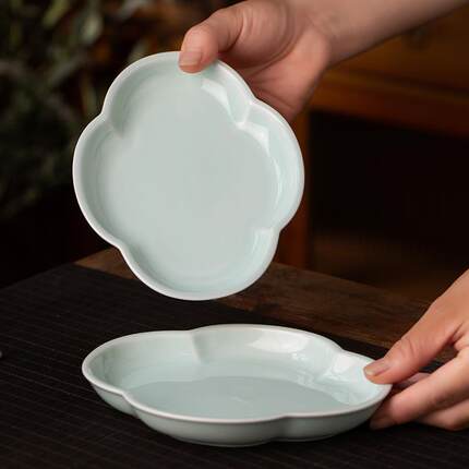 景德镇新中式影青陶瓷干果点心盘茶点盘果盘高甜品零食盘干泡壶承