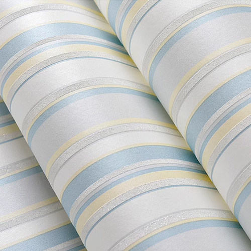 简约自粘无纺布壁纸蓝色地中海蓝白竖条纹客厅卧室儿童房背景墙纸