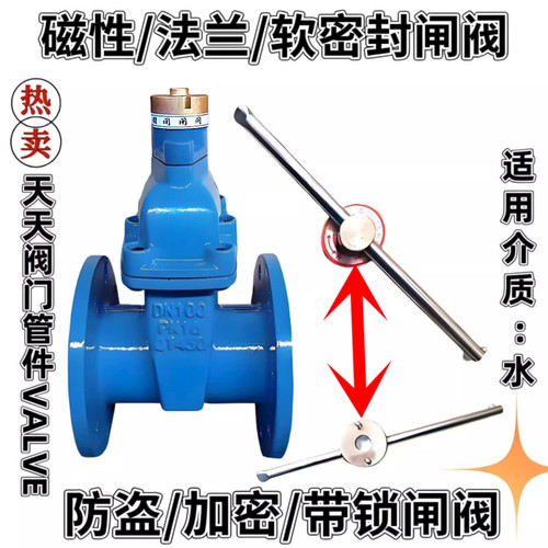 磁性锁闭阀防盗带钥匙法兰软密封闸阀加密供暖自来水表前阀JMZ45X