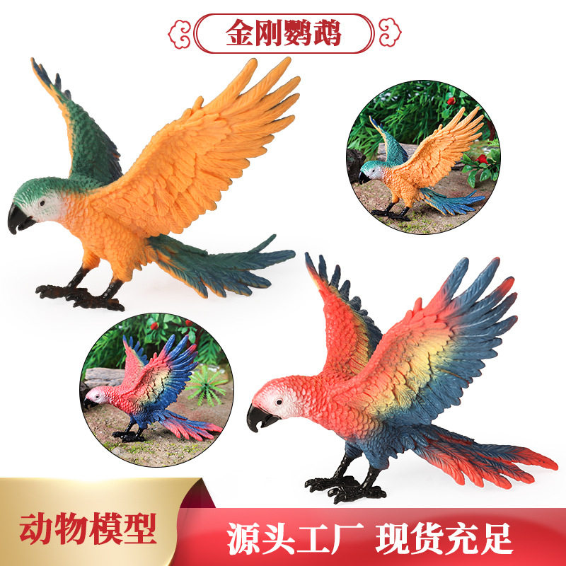 实心仿真展翅鹦鹉犀鸟飞禽鸟类野生动物模型金刚鹦鹉儿童玩具摆件