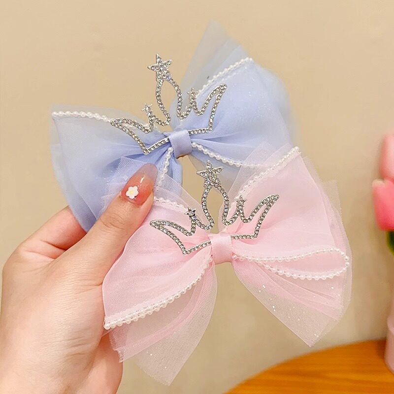 新款儿童公主蝴蝶结发夹小女孩立体皇冠发饰发卡女童王冠头饰发夹