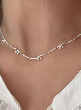 s925纯银可爱小樱桃项链女 夏季甜美小清新ins高级感精致百搭颈链