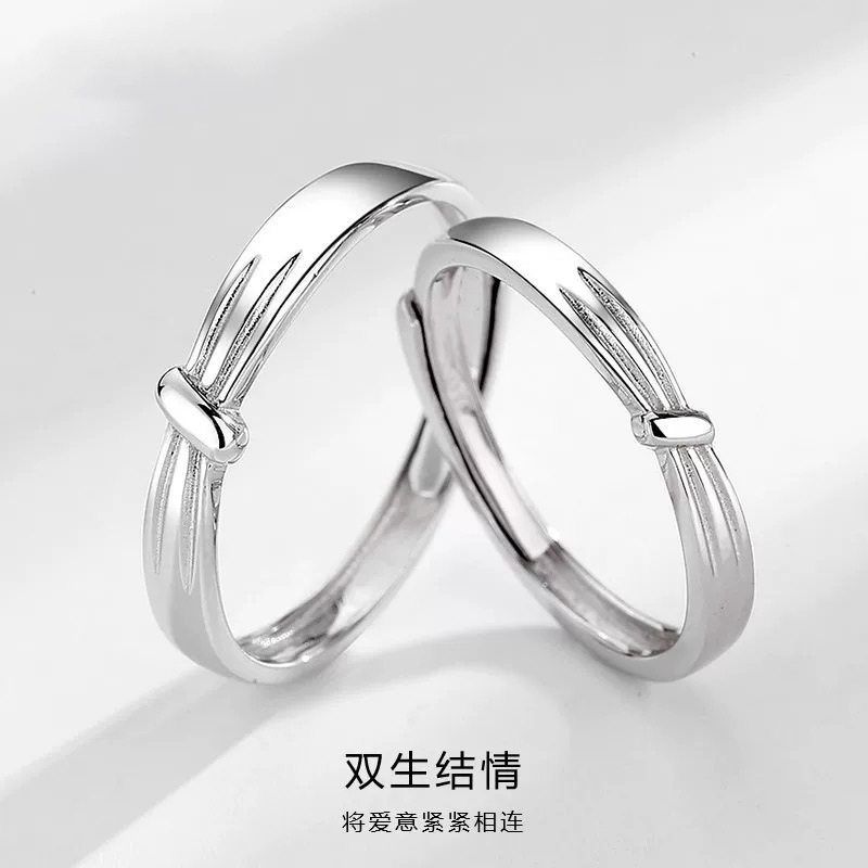 双生情结999纯银戒指女小众ins风高级感轻奢情侣对戒个性素圈批发