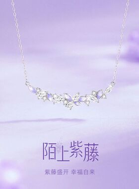 陌上紫藤S925银夜光紫藤花项链女生轻奢风珐琅吊坠锁骨链节日礼物