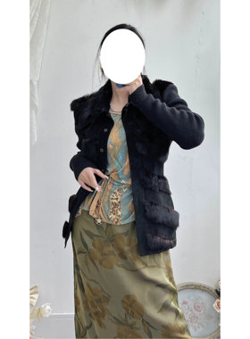复古辣妹vintage古着皮草外套女