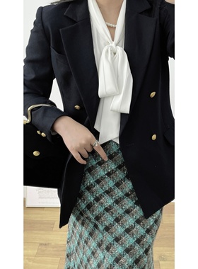 vintage古着英伦复古B*RB*R*Y羊毛藏蓝色平驳领战马立体金扣西装